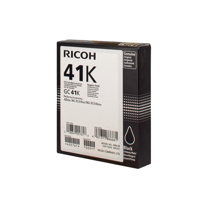 Ricoh 41K (GC41K) Cartouche Gel Noir Originale
