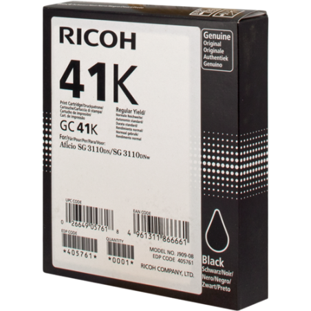 Ricoh 41K (GC41K) Cartouche Gel Noir Originale 