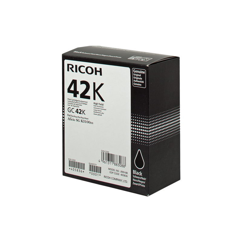 Ricoh 42K (GC42K) Cartouche Gel Noir Originale