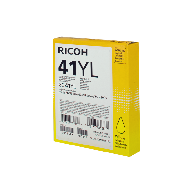 Ricoh 41YL (GC41YL) Cartouche Gel Jaune Originale