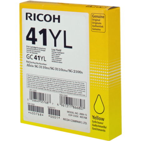 Ricoh 41YL (GC41YL) Cartouche Gel Jaune Originale 