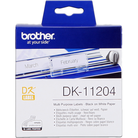 Brother DK-11204 Étiquettes Noir sur Blanc Originales 