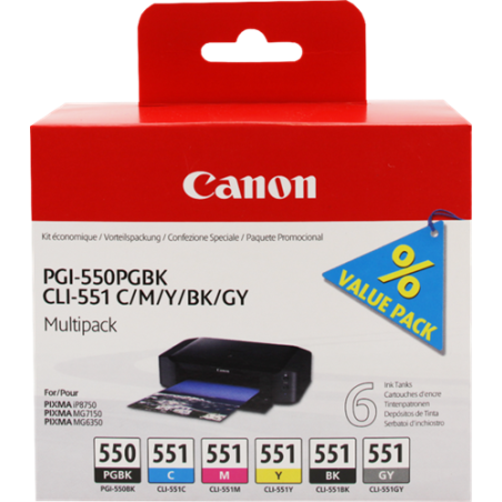 Canon PGI-550 + CLI-551 Multipack 6 Couleurs Original 