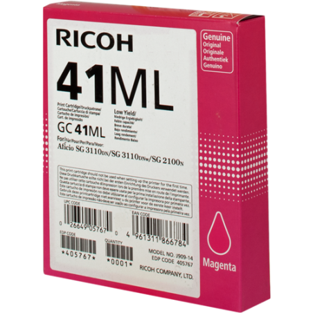 Ricoh 41ML (GC41ML) Cartouche Gel Magenta Originale 