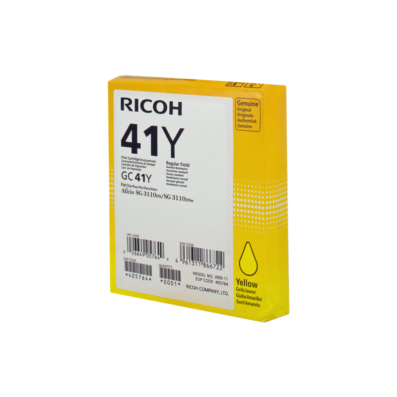 Ricoh 41Y (GC41Y) Cartouche Gel Jaune Originale