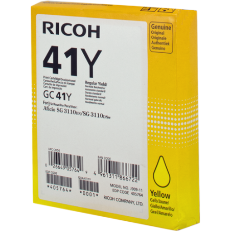 Ricoh 41Y (GC41Y) Cartouche Gel Jaune Originale 