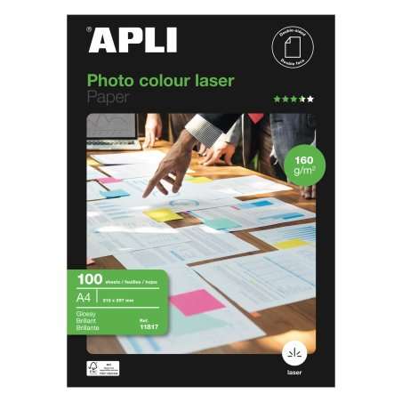 Apli 11817 - Papier photo Laser A4 160g Double face 100 feuilles