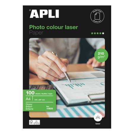 Apli 11833 - Papier photo Laser A4 210g Double face 100 feuilles